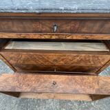 Louis-Philippe commode in walnut burl, Saint-Anne marble, mid-19th century.