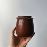 Red stoneware butter dish, old