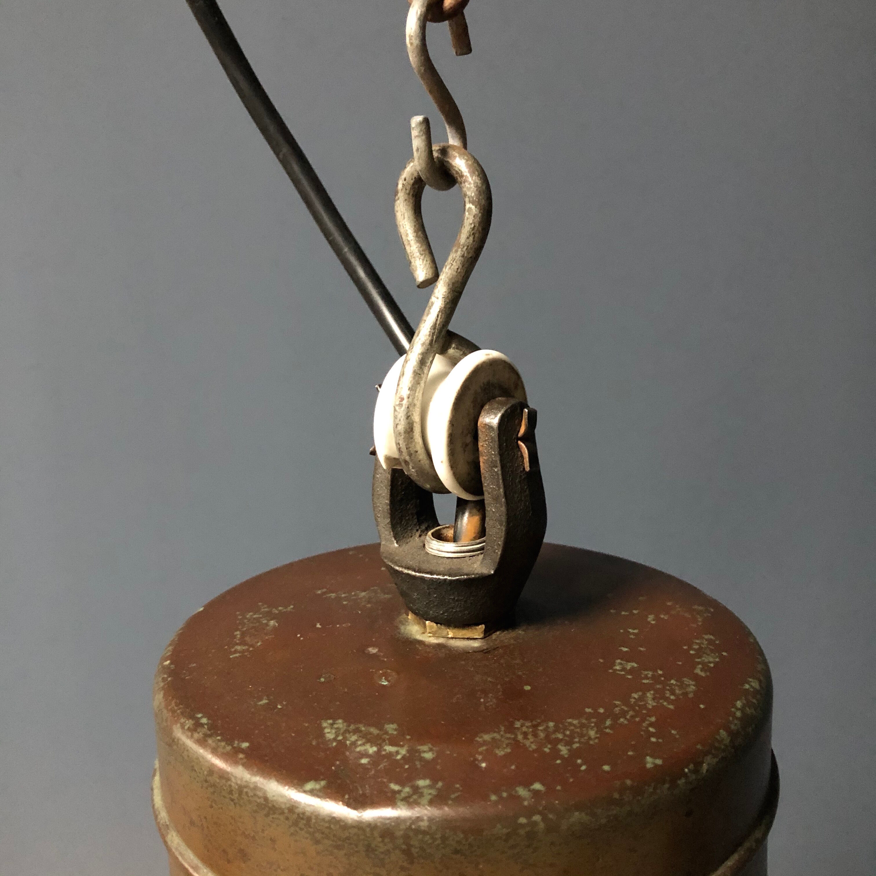Old copper industrial church pendant light, Dutch 1930