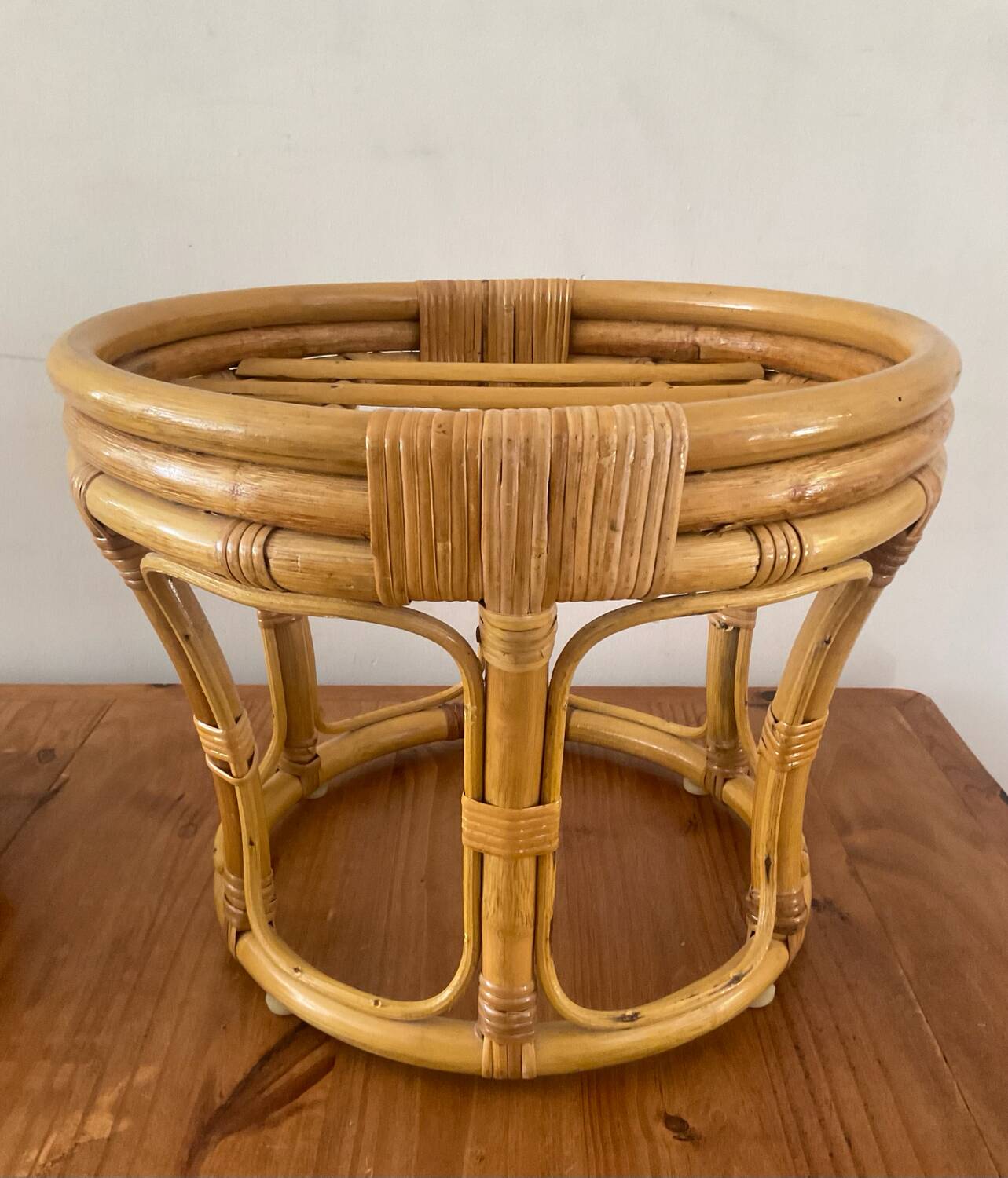 Vintage rattan ottoman from the 70s