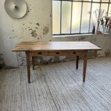 1950s pine and oak farmhouse table with multiple drawers
