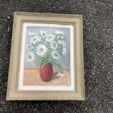 Antique painting signed A. Coutin – Still life with a vase of daisies, painted