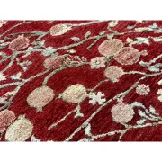 Hand-Knotted Red Area Rug with Botanical Tree Design for Living Room