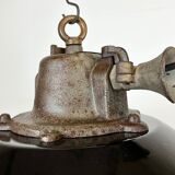 Black enamel and cast iron industrial cage pendant light, 1950s