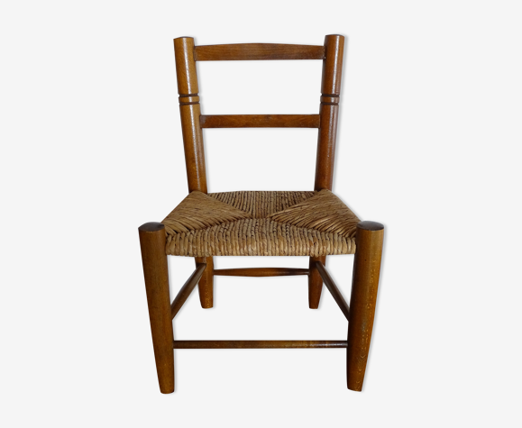 Chaise bois paillée enfant vintage