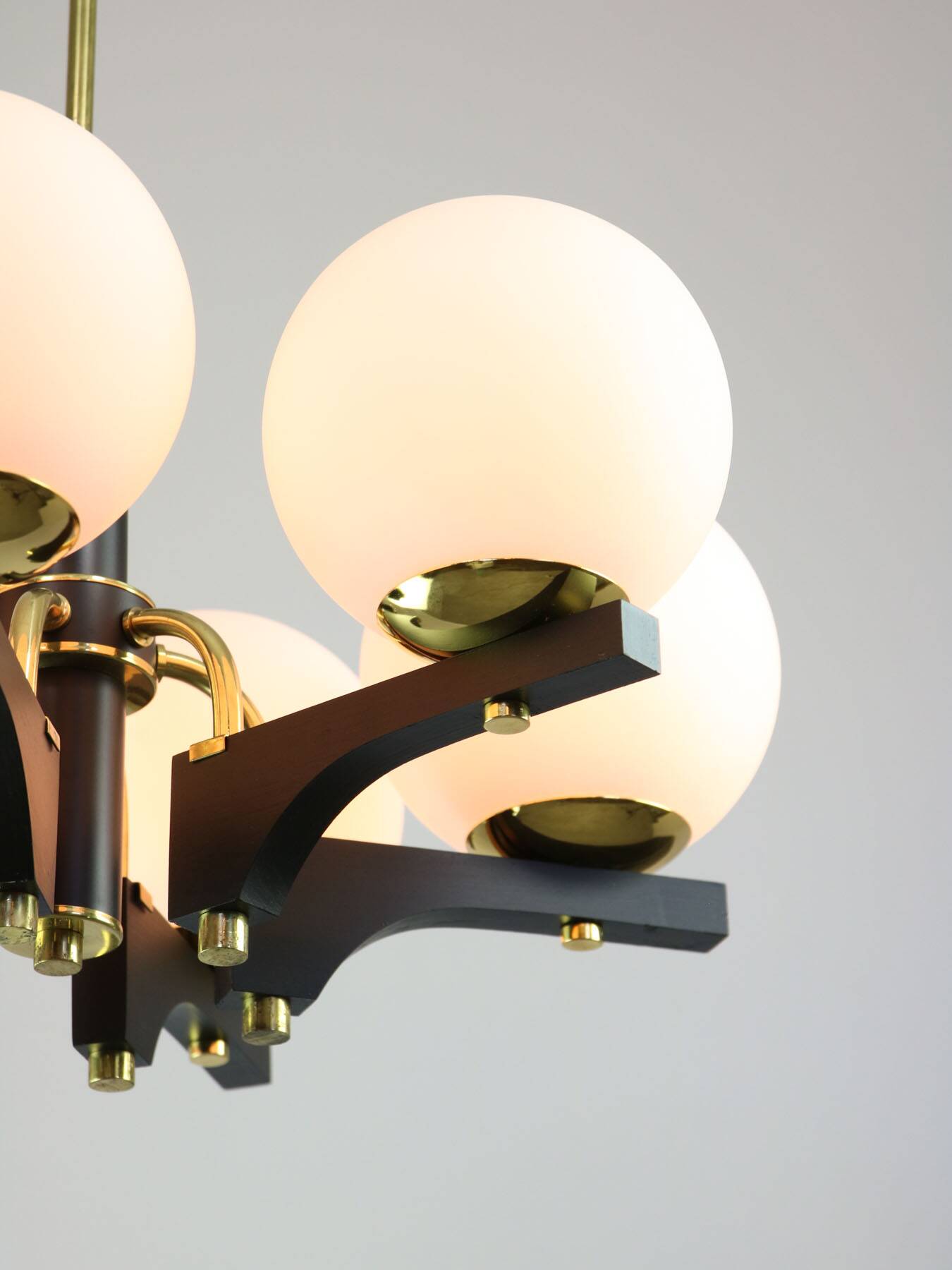 Mid-Century Modern Italian Brass and Opaline Chandelier