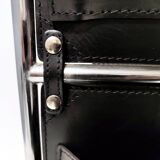 Black Leather and Chrome-Plated Metal Magazine Rack by Salmistraro, Italy