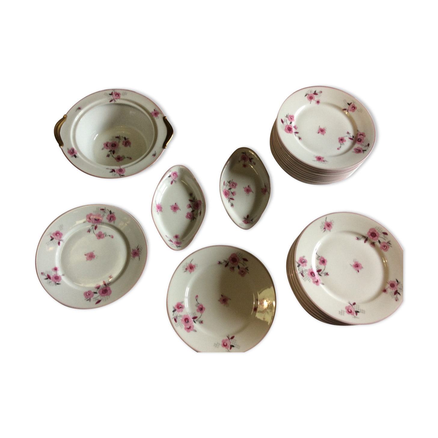 22 flat plates Limoges porcelain, flowers