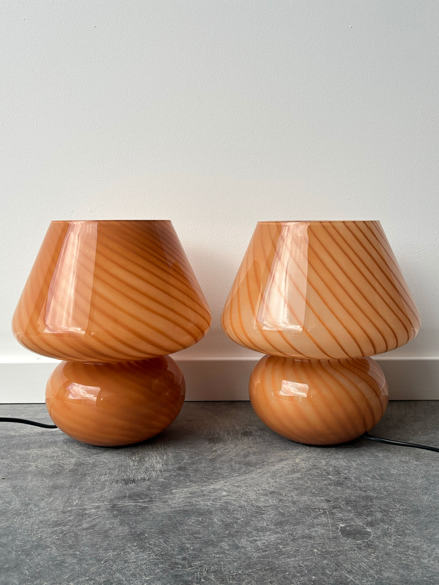 Pair of blown glass bedside lamps, Murano style, 1980s
