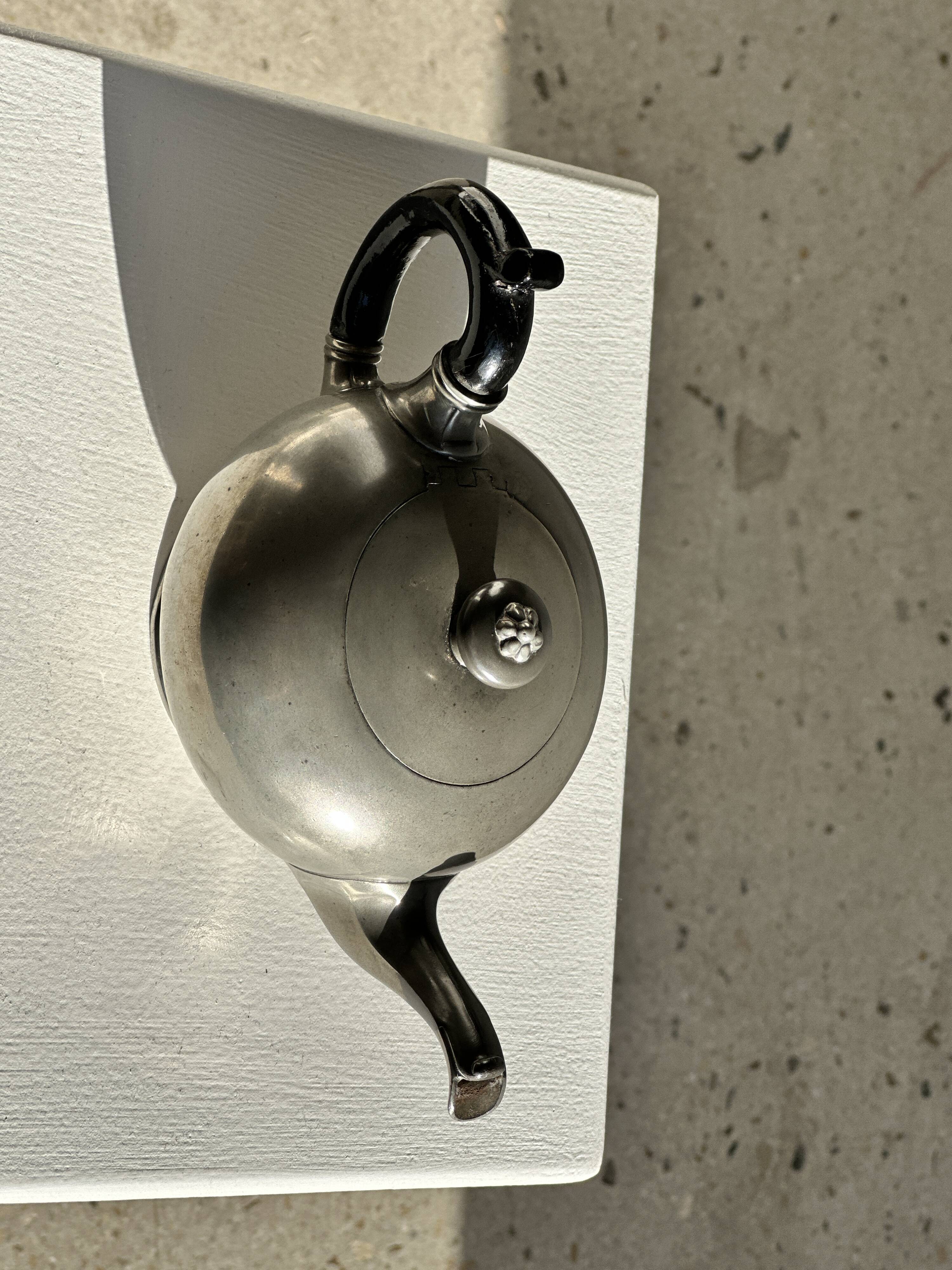 Small teapot, pewter coffee pot flattened oval shape