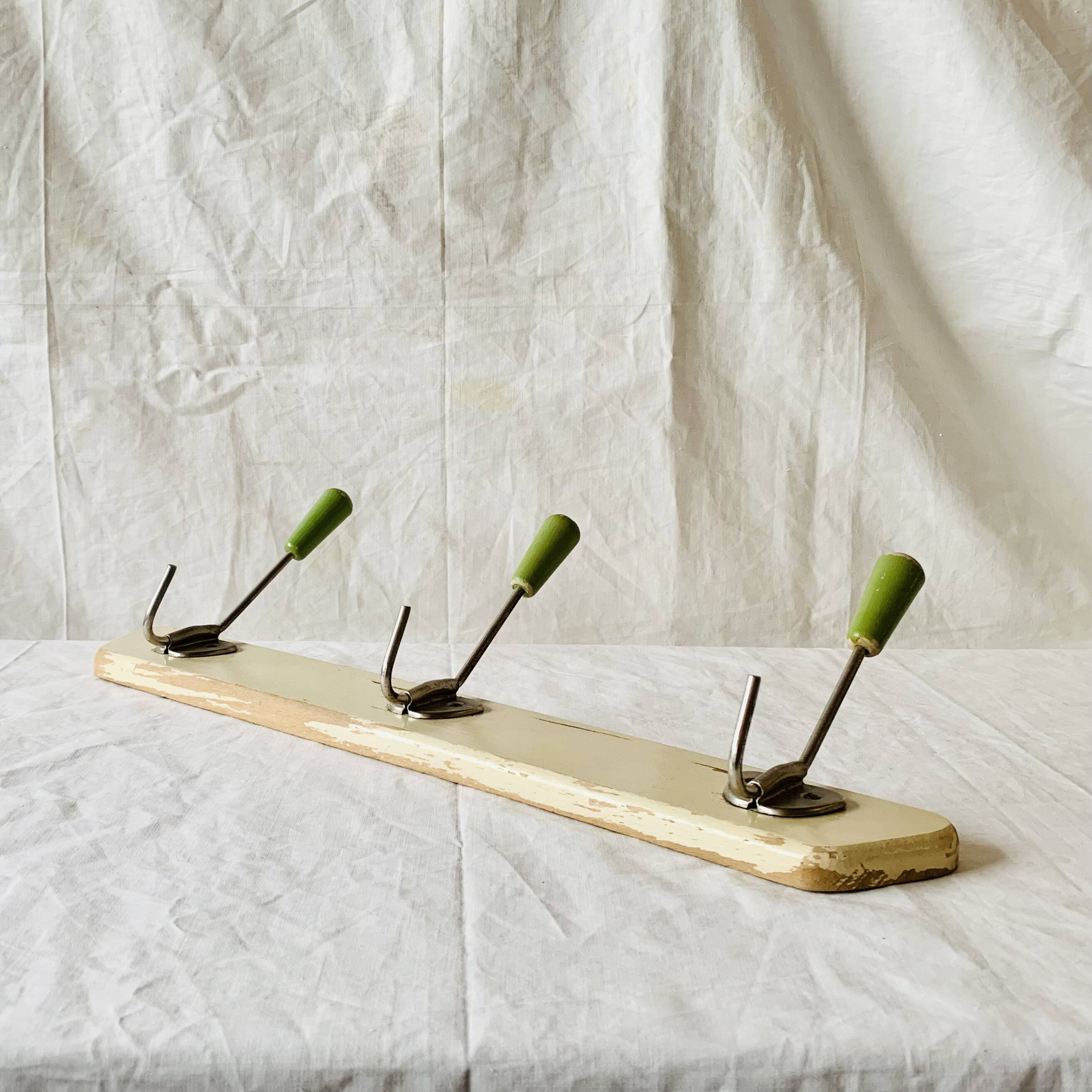 Vintage wooden wall coat rack - 3 hooks