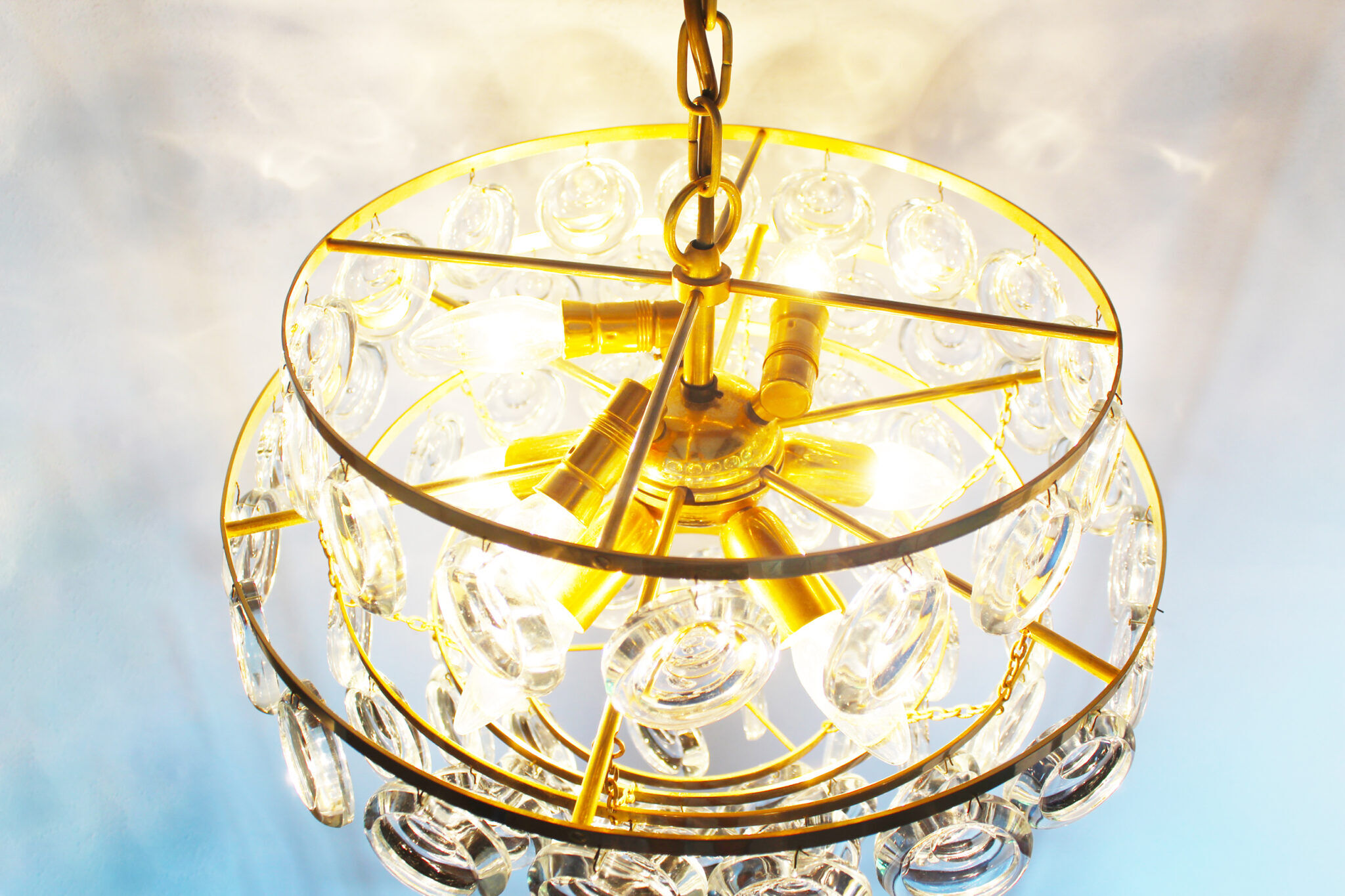 Stunning Crystal Glass and brass Chandelier by Palwa