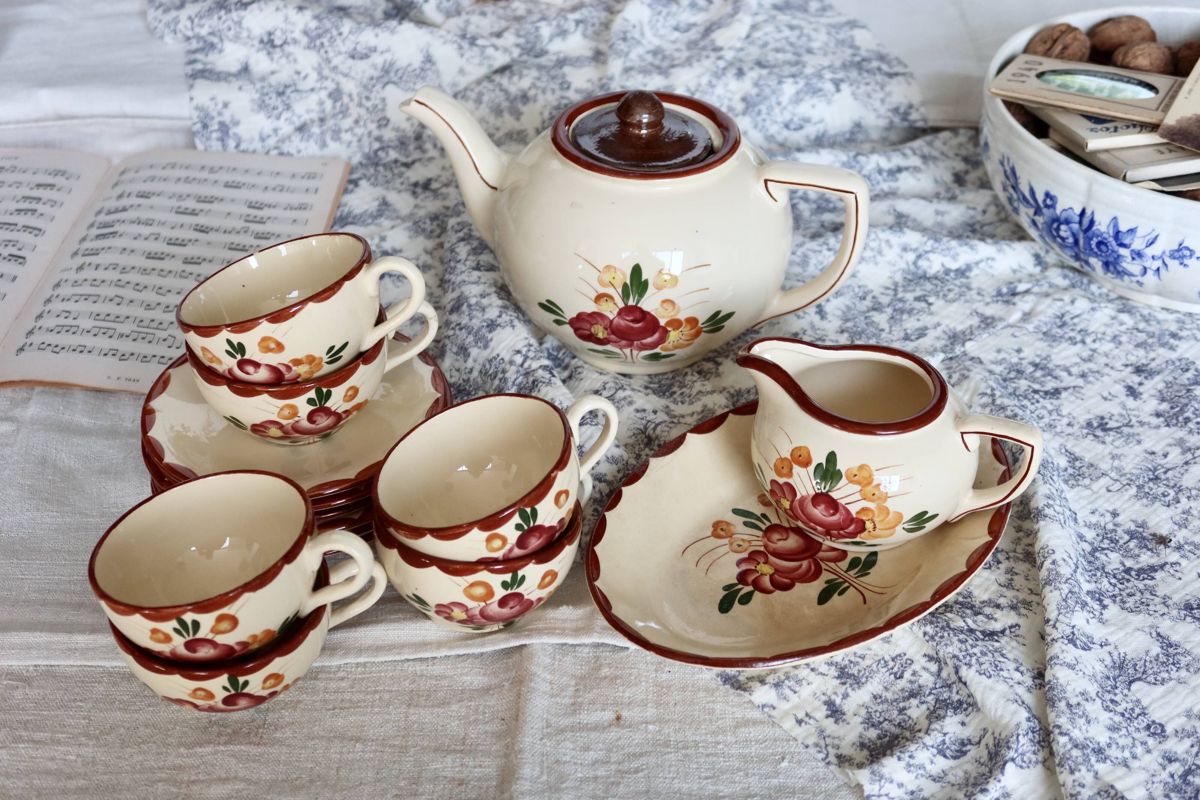 Vintage Longchamp earthenware tea set - Agen model - 5 pieces