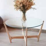 Round Coffee Table - Glass top and beech base