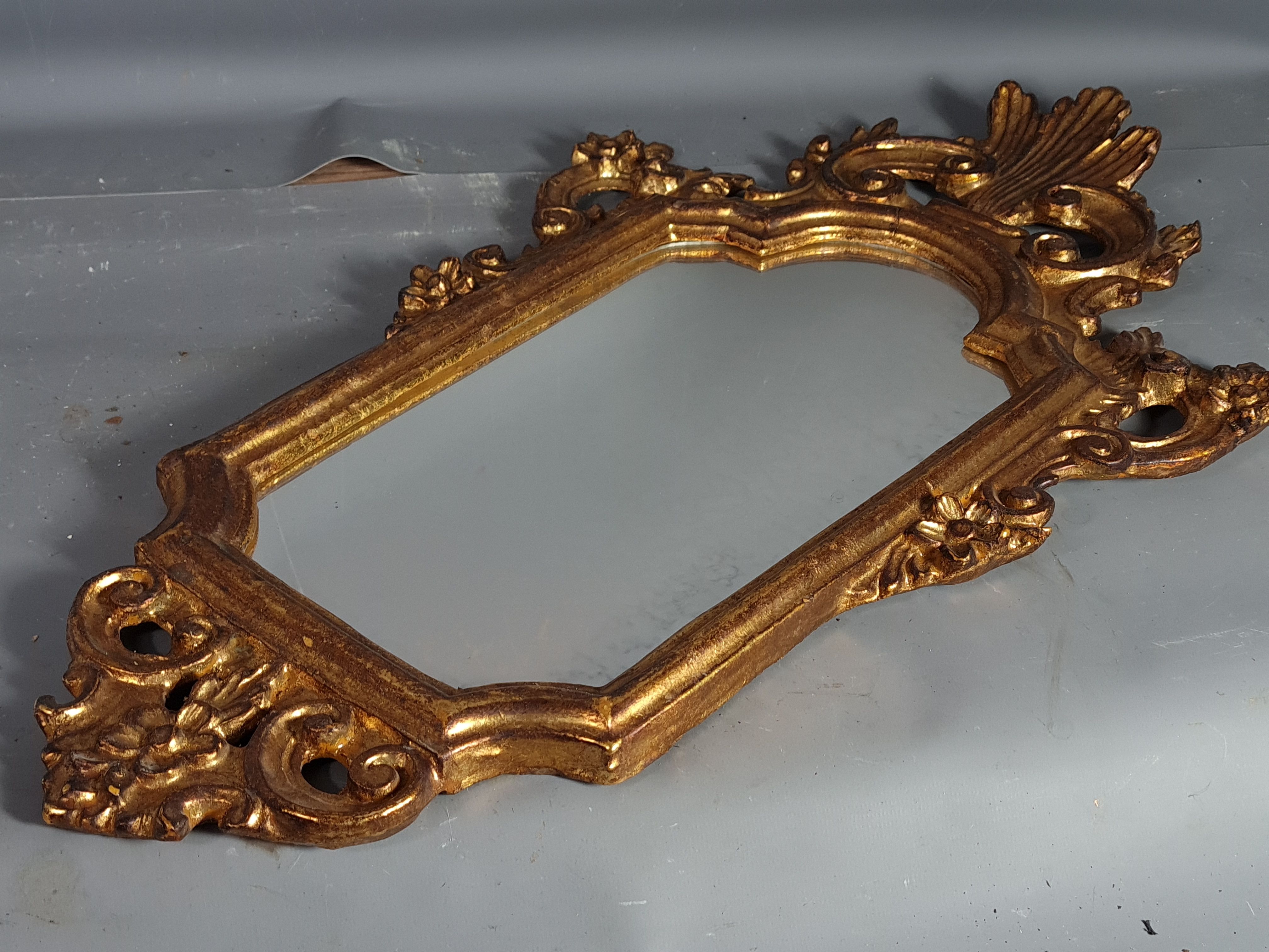 Old Italian mirror carved wood gilded with gold leaf 64x37 cm SB