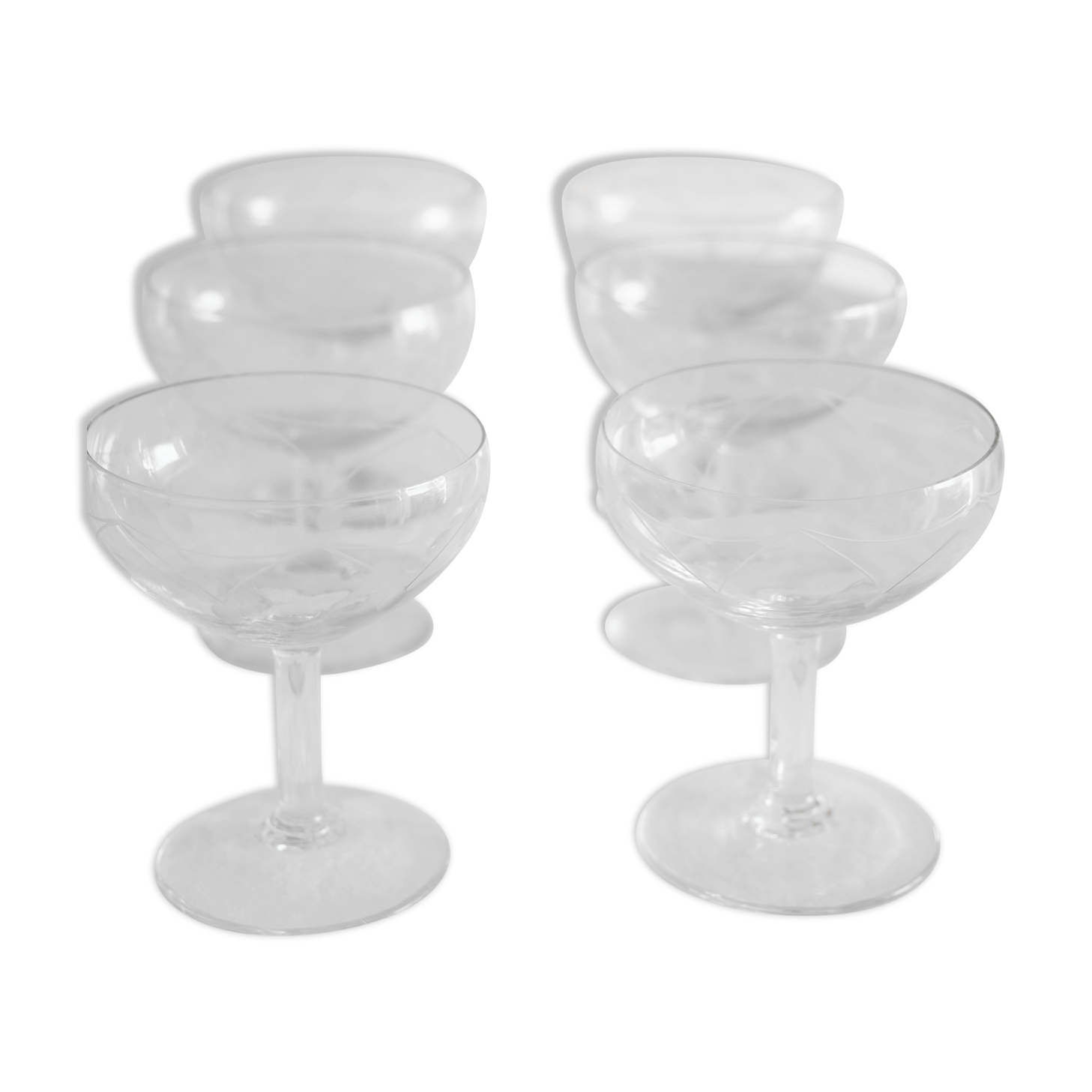 6 mouth-blown champagne glasses 50s