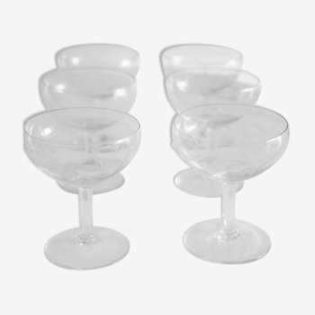 6 mouth-blown champagne glasses 50s