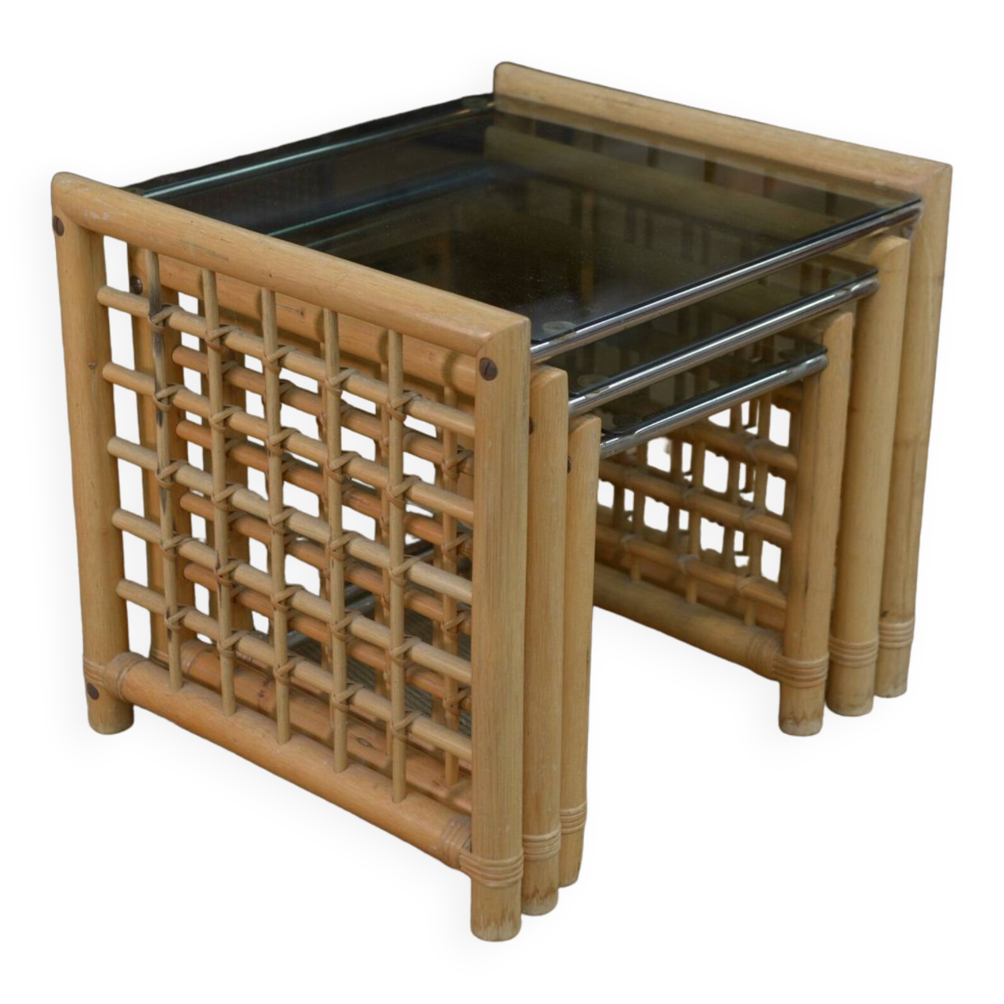 Set of 3 bamboo nesting tables 1960