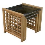 Set of 3 bamboo nesting tables 1960