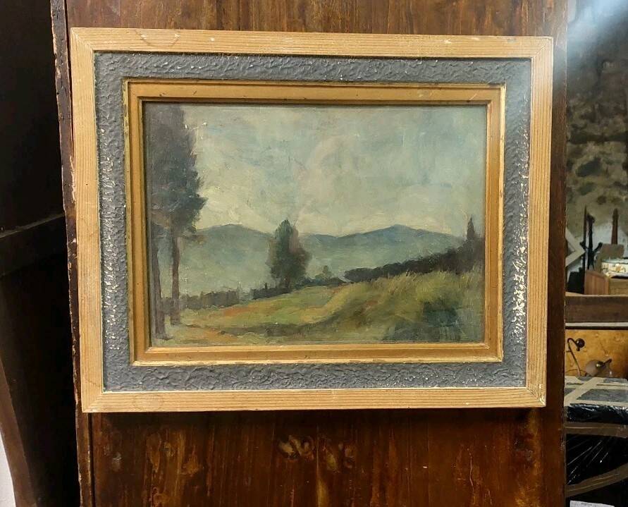 Ennio Cocchi landscape and still life painted on both sides of the panel.