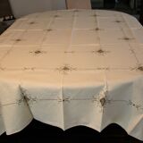 Nappe lin brodée main et 12 serviettes assorties