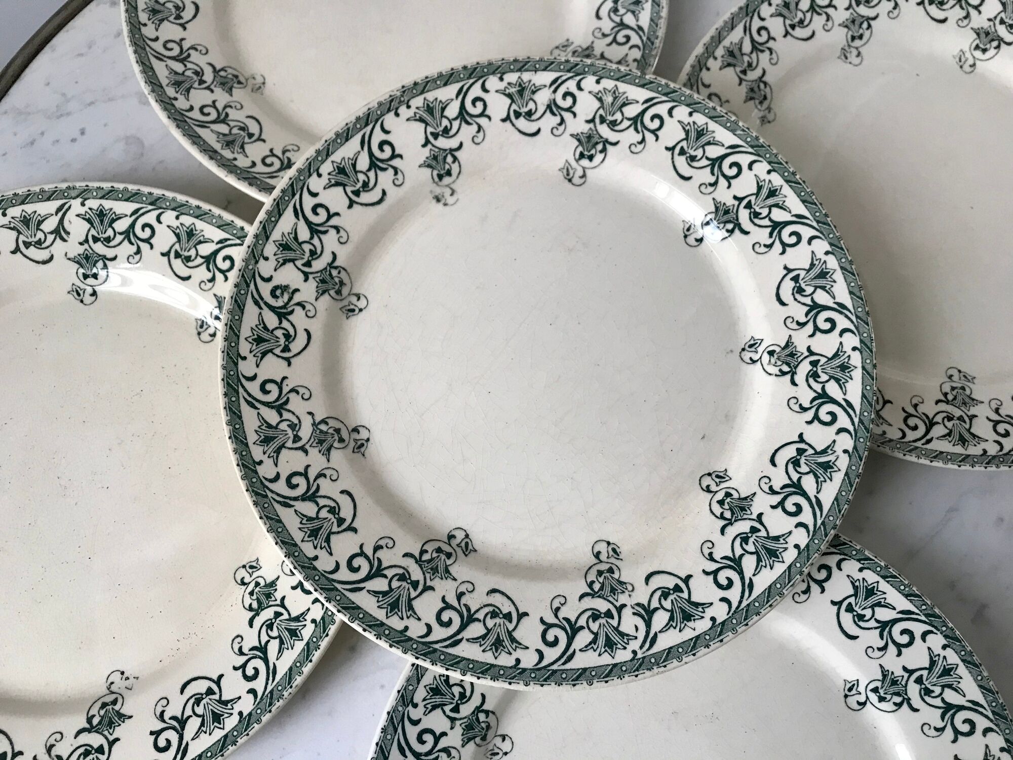 lot of 5 flat plates Terre de Fer Digoin Sarreguemines model "Suzanne" late nineteenth