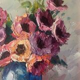 HSP painting "Bouquet of flowers" in vase signed Florent + frame