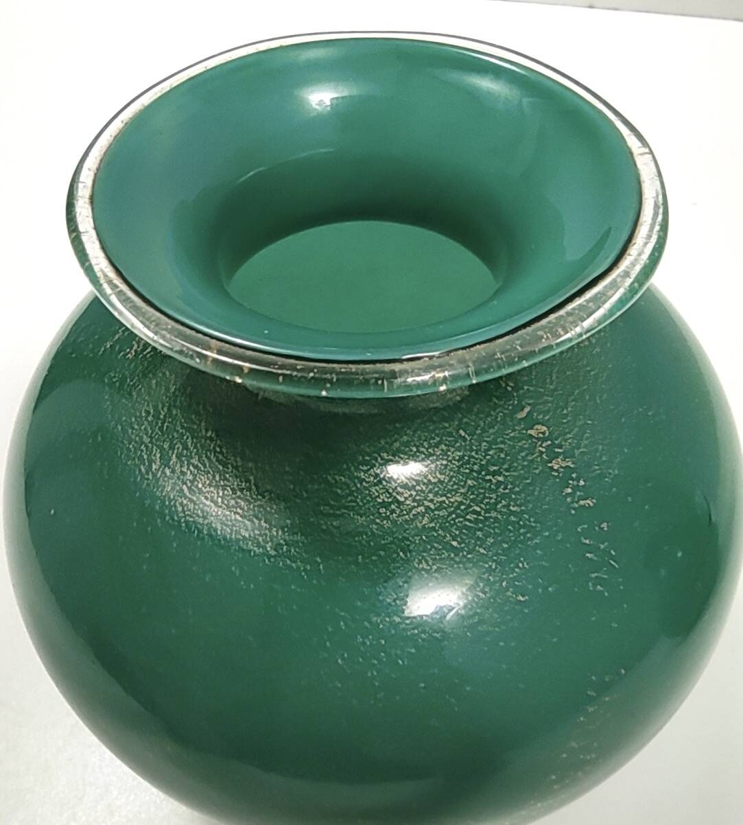 Green Cased Alga Glass Vase with Gold Leaf by Tomaso Buzzi for Venini
