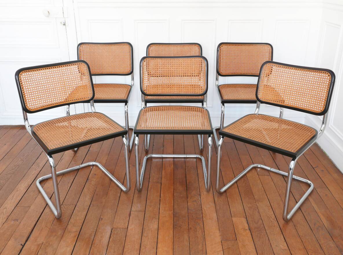 6-chaises-cesca-b32-breuer-made-in-italy-cannage-assises-refait-selency