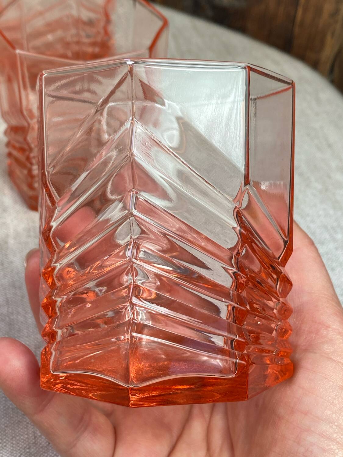 Art Deco Pink Glass Whiskey Glasses