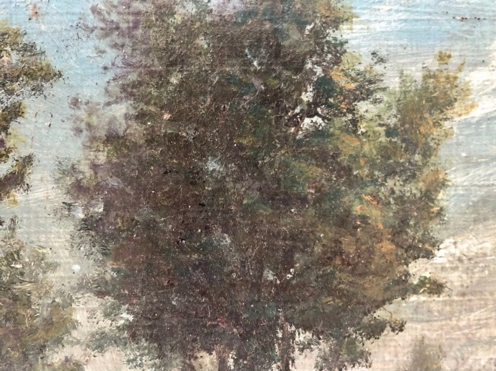 Mid 20th Century French Farmhouse Landscape Oil Painting on Board