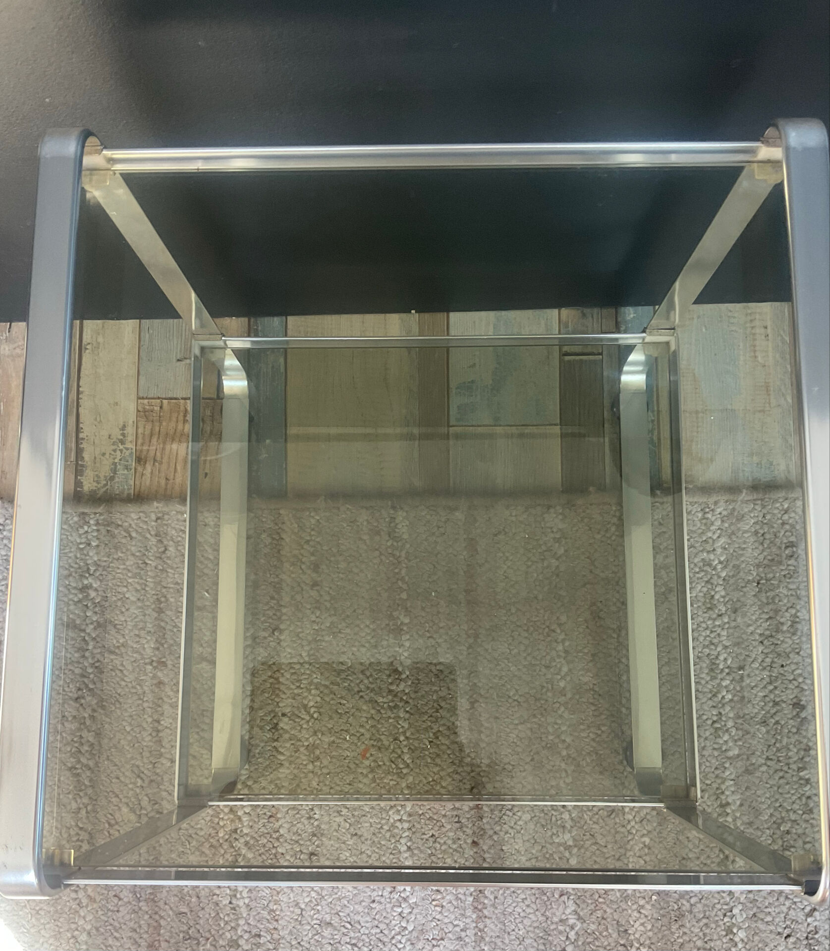 Space Age side table in aluminium and smoked glass