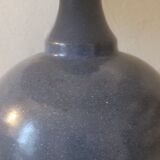Blue stoneware lamp signed lampshade linen weft
