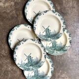 6 assiettes creuses Salins en terre de fer, service "Delft"