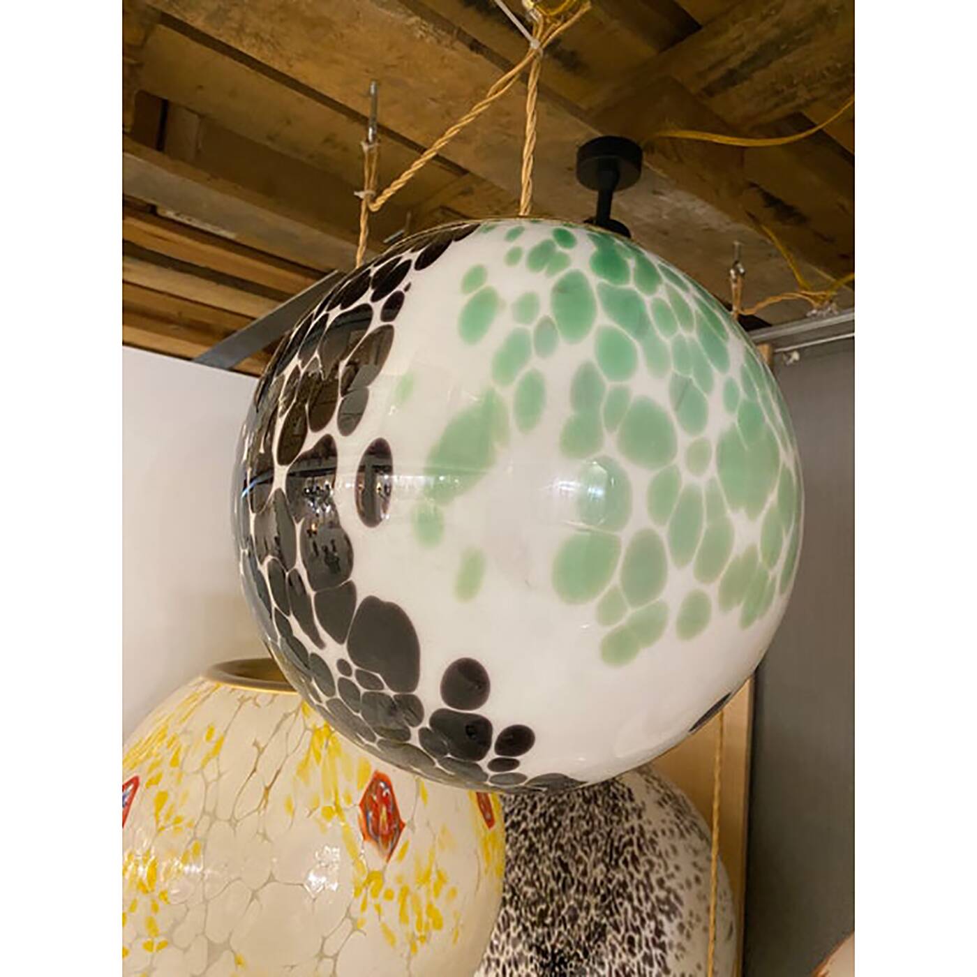 Contemporary Green and Black Murrine Sphere in Murano Glass