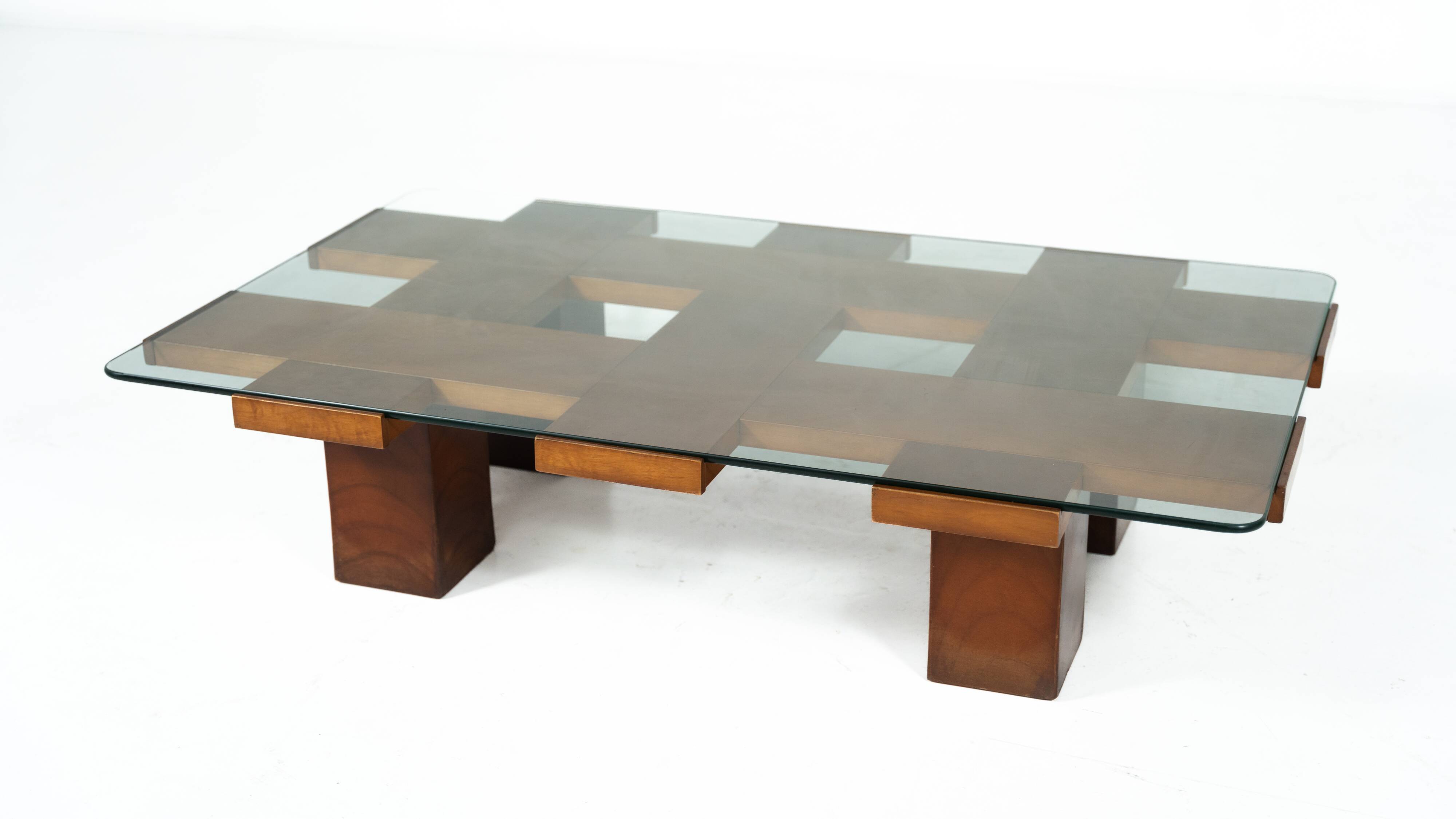 Mid-Century Rectangular Coffee Table, Walnut and Glass, Italy, 1960s