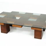 Mid-Century Rectangular Coffee Table, Walnut and Glass, Italy, 1960s
