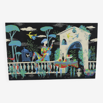 Printed tapestry by rené fumeron vintage 1960