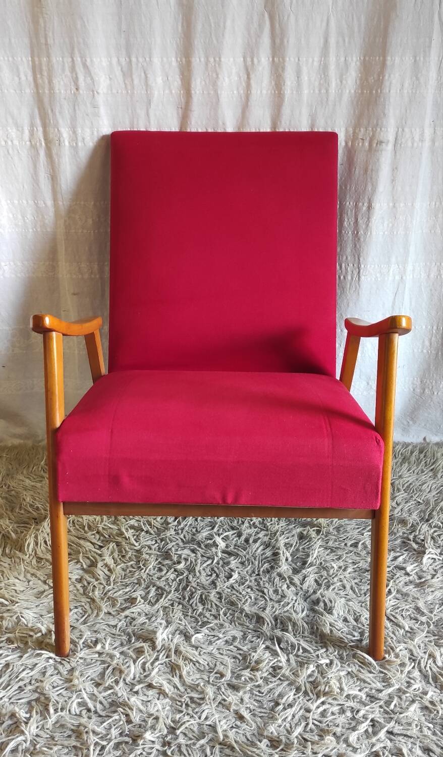 Scandinavian style armchair in wood and fabrics - 1960s