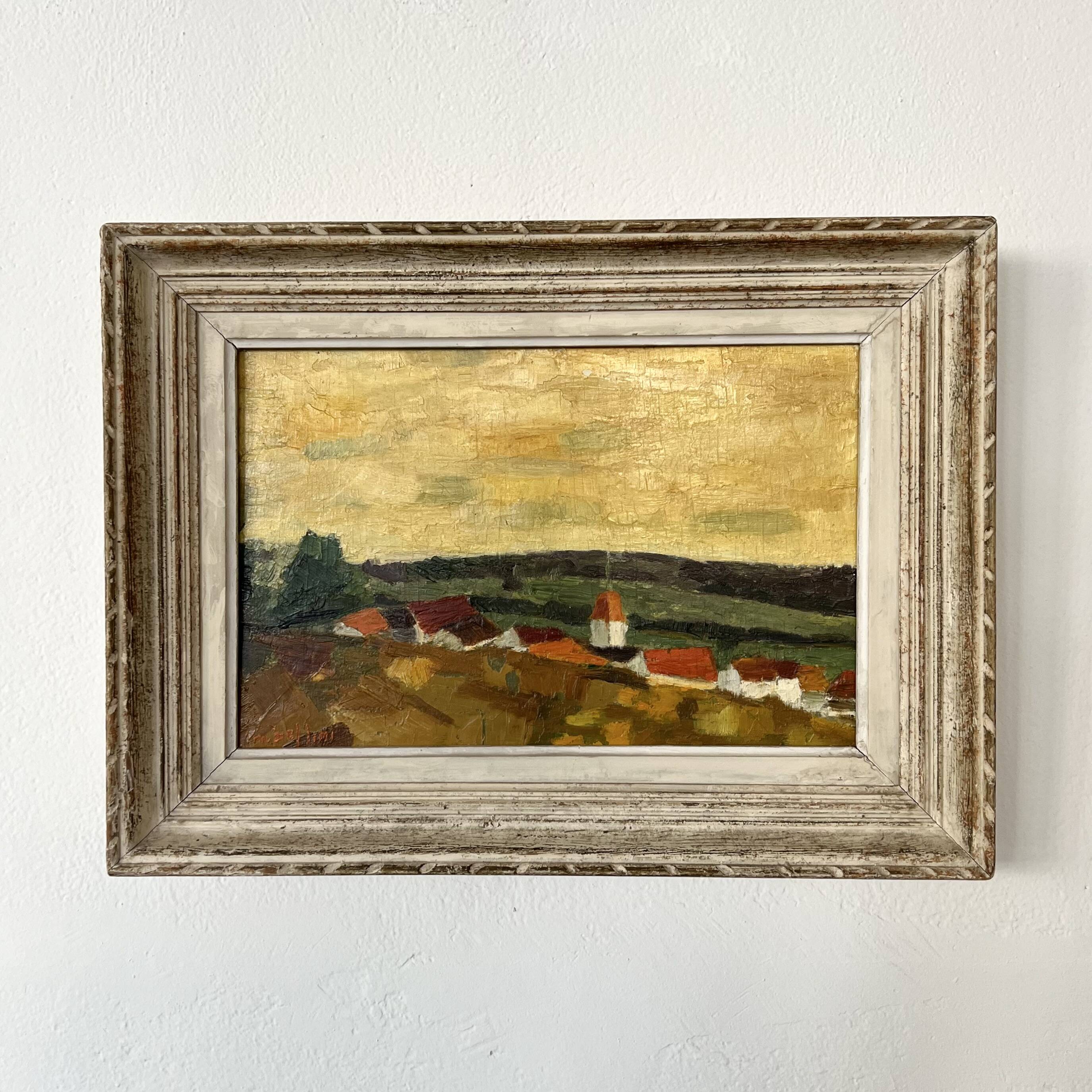 Painting "Village" M.Bellini, Oil on Panel signed