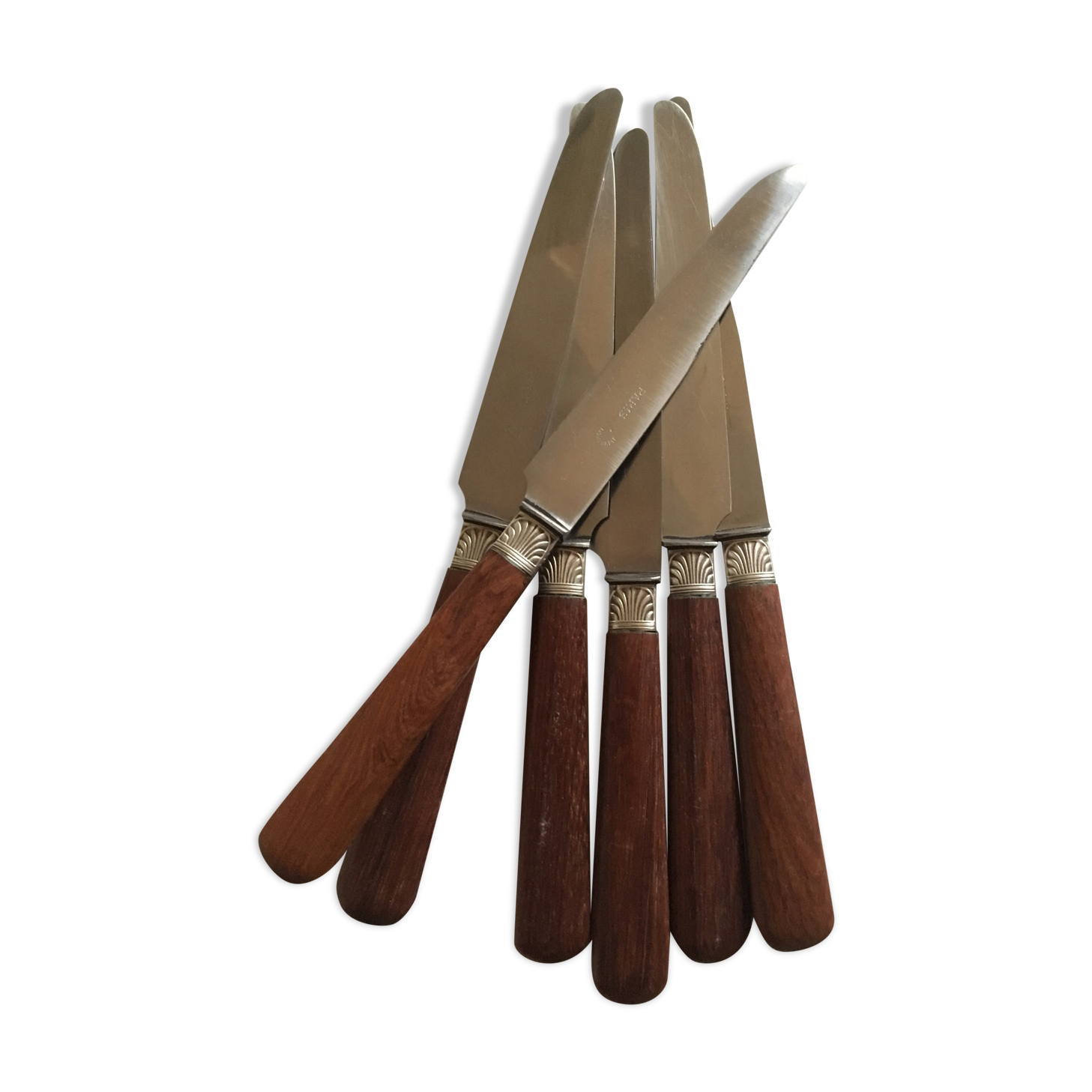 6 knives engraved Paris in art deco rosewood.