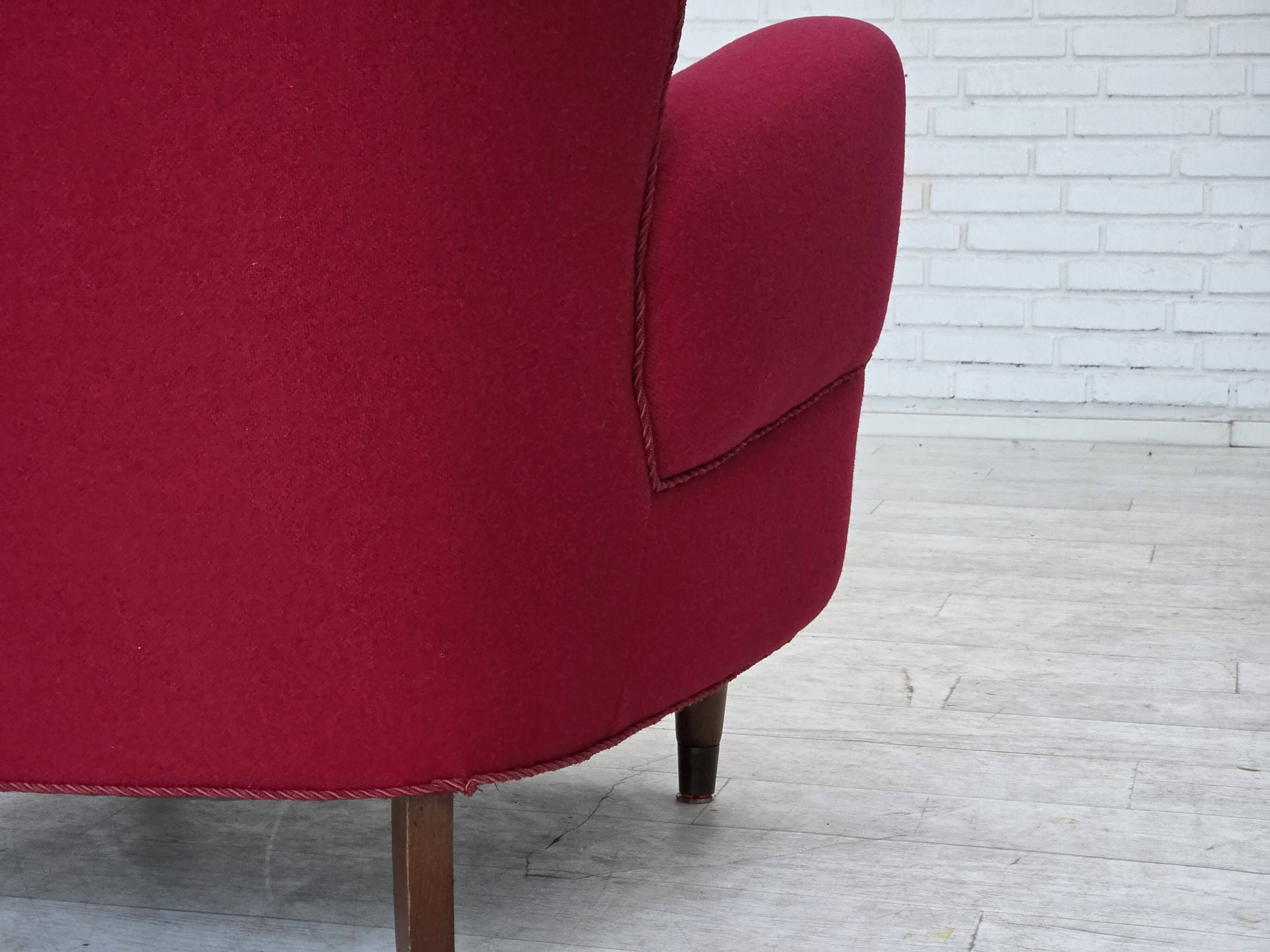 1960s, Danish armchair, furniture wool, beech wood logs.