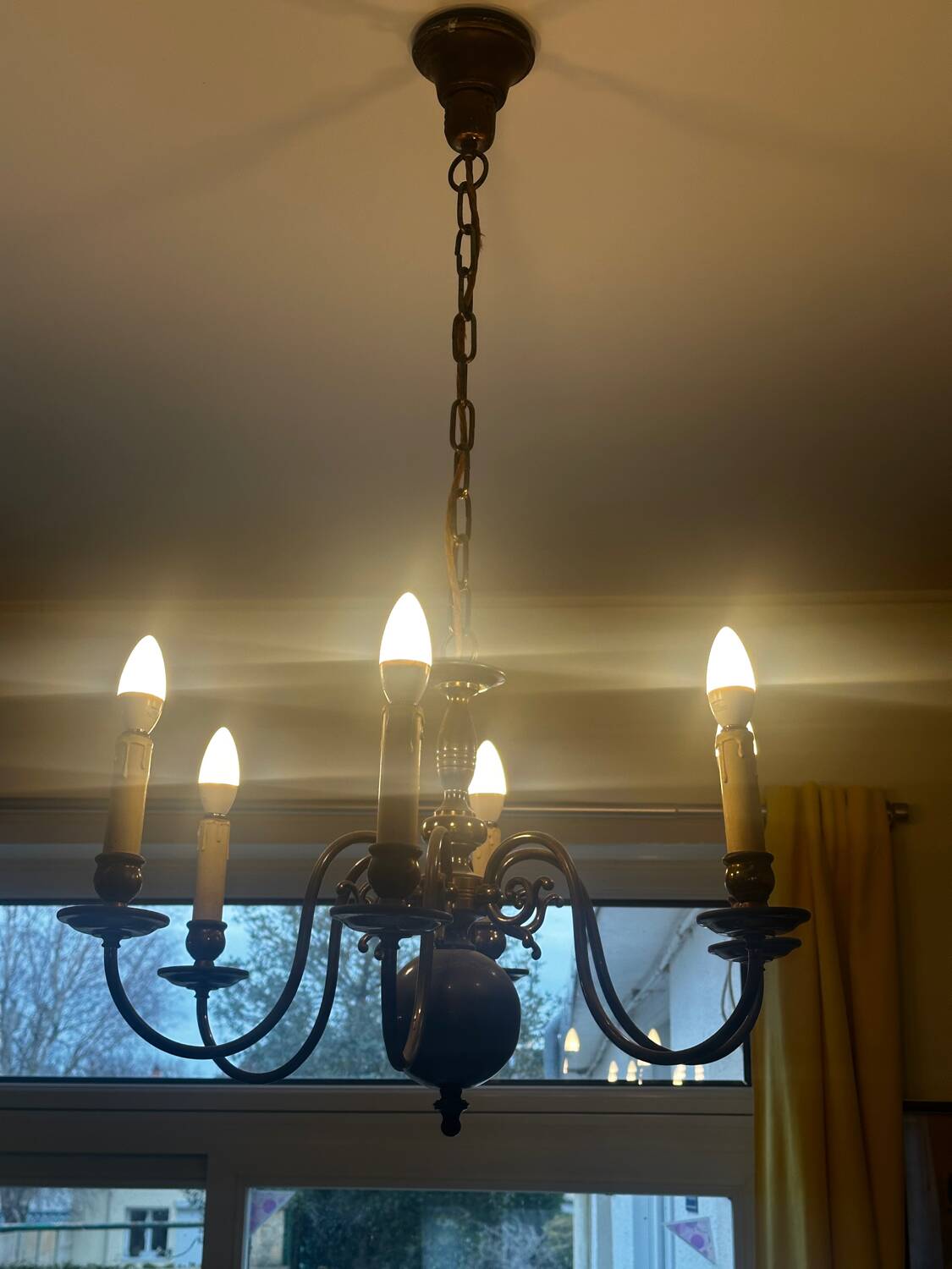 Brass Mid-Century Chandelier - 6 light branches