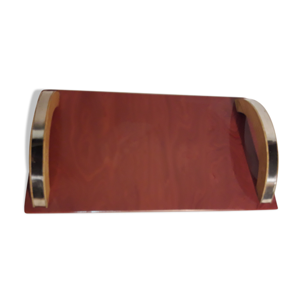 Plateau en verre et anse en bois