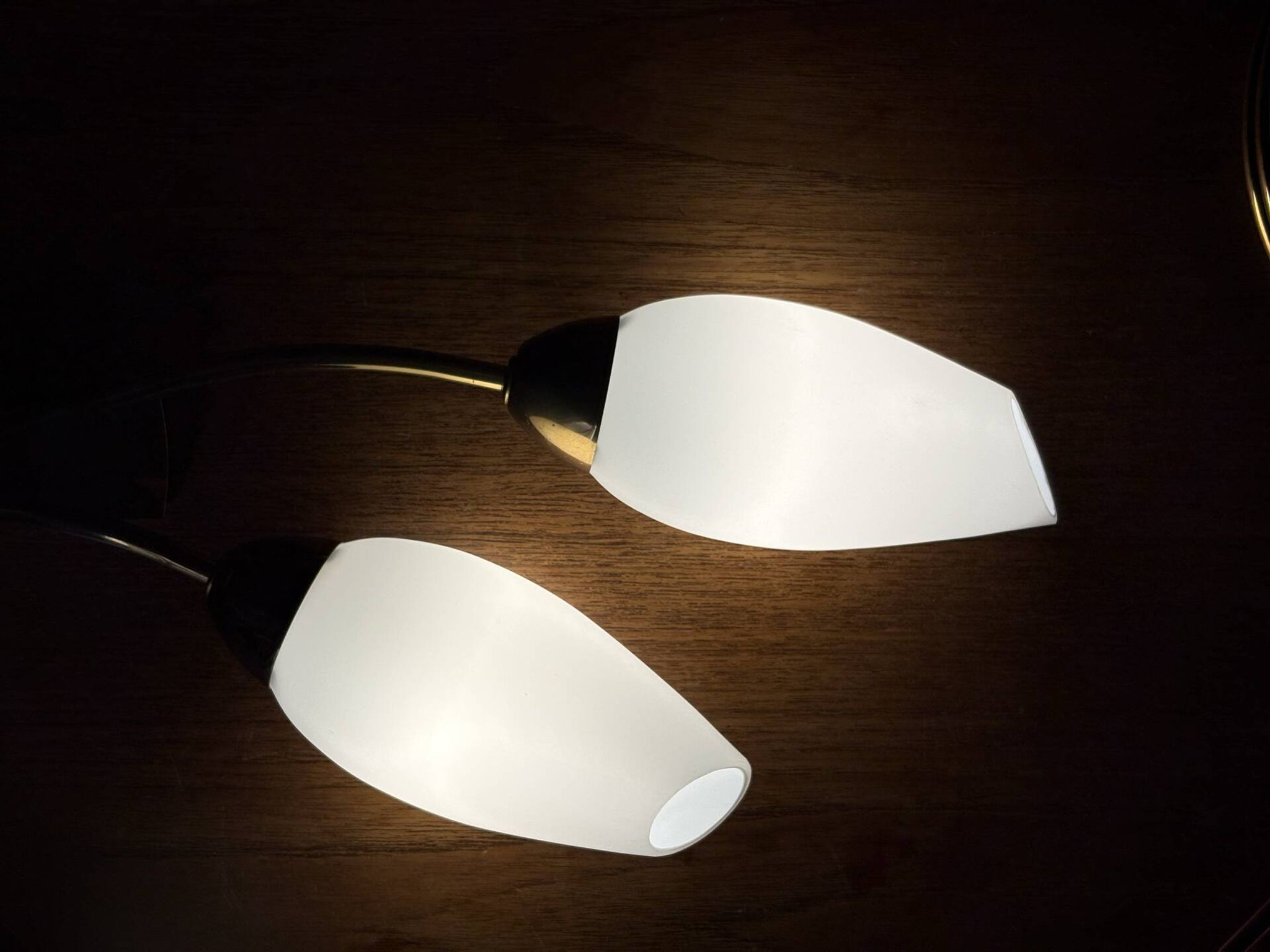 Brass and white opaline "Tulip" wall lights 1950