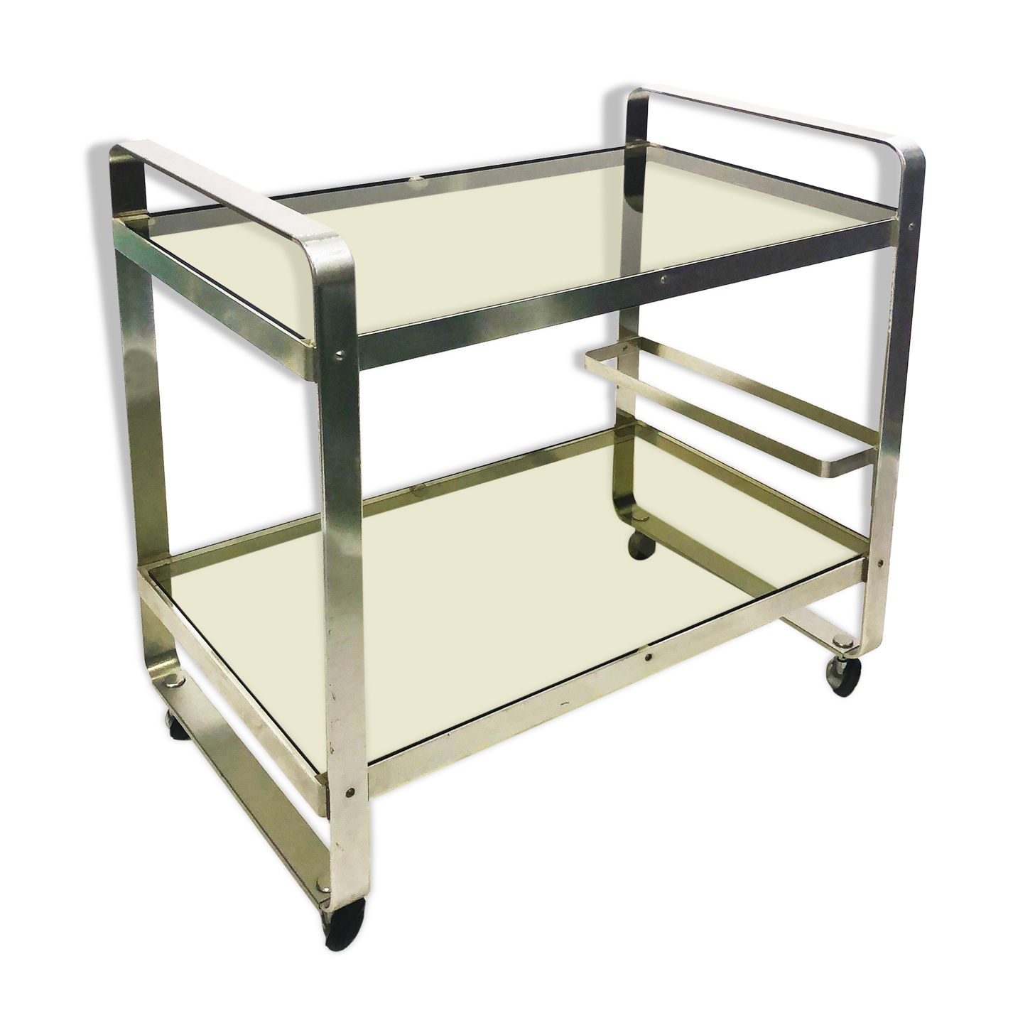 Av Handwerk Space Age Drinks Bar Cart Trolley Chrome Midcentury Modern Smoked Glass