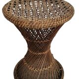Old Diabolo Stool In Woven Rattan Year 60-70 Vintage Decoration