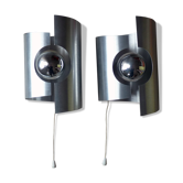 Pair of "roll" or ufo vintage brushed metal wall / 1960