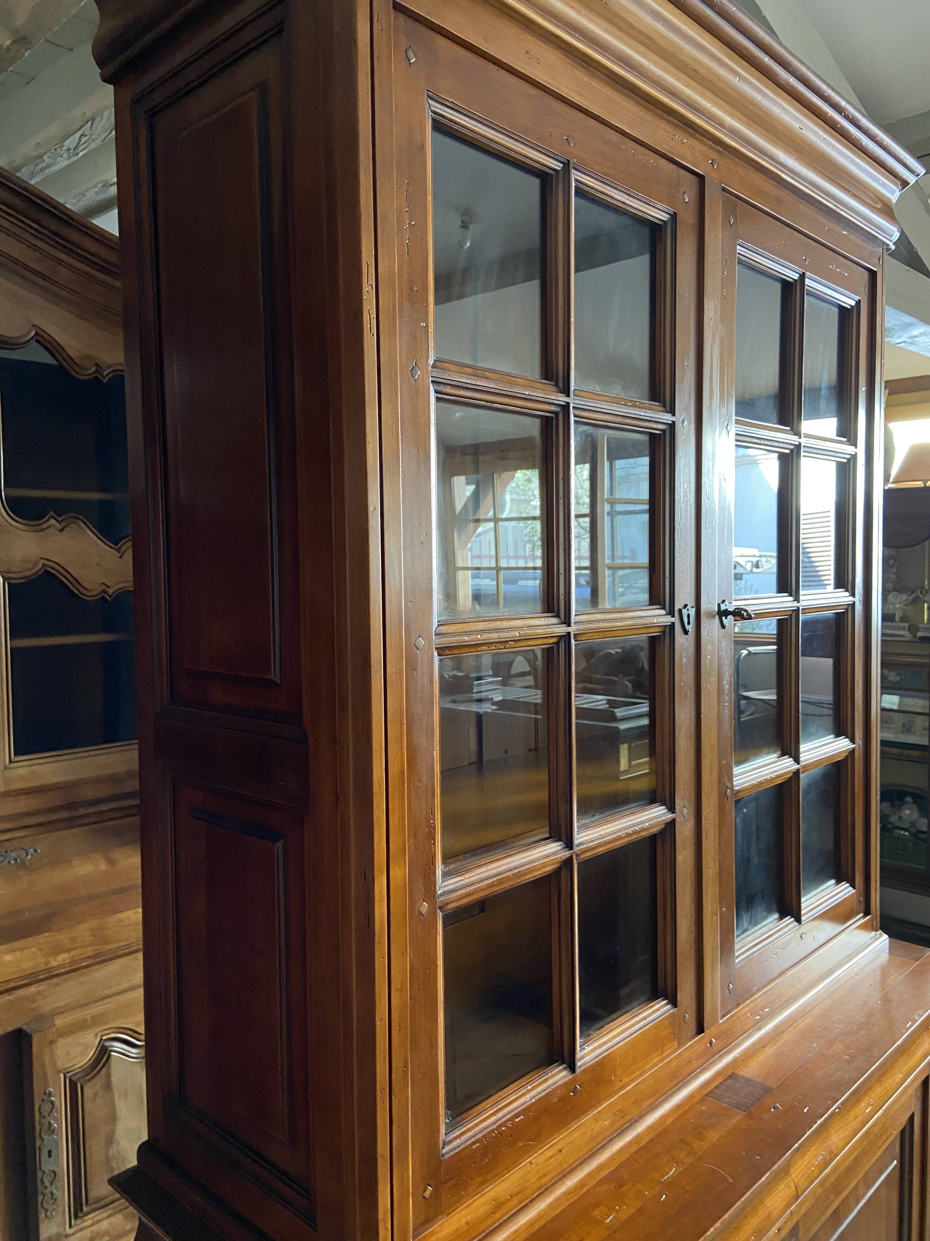 Library buffet two-body display cabinet solid cherry Louis-Philippe