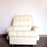 Seventies armchair in cream white skaï